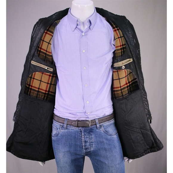 Canali Black Waxed Cotton-Leather Barn Jacket 40/Medium - Picture 9 of 12